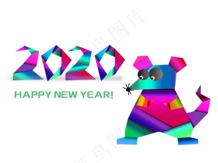 鼠年2020彩色立体荧光装饰,免抠元素