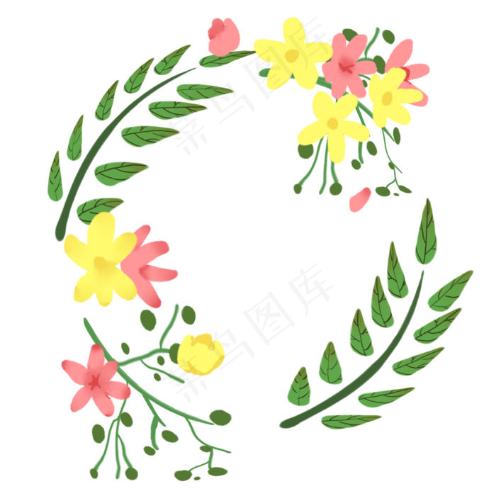 枝条花环卡通插画