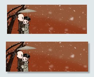 清朝宫廷雪中相拥情侣手绘古风banner