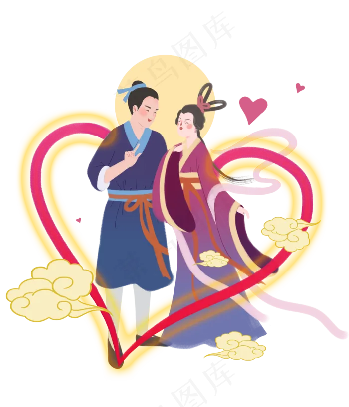中国古典七夕鹊桥请人节牛郎织女,免抠元素
