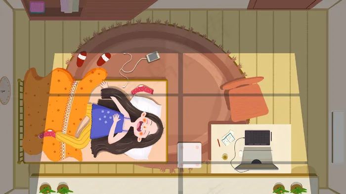 春困小女孩在有地毯的卧室睡觉(2880X1620(DPI:300))psd模版下载