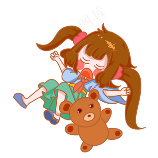 儿童节玩耍的女孩手绘