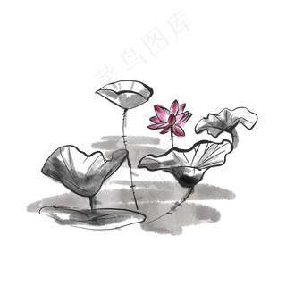 写意水墨池塘里的荷花