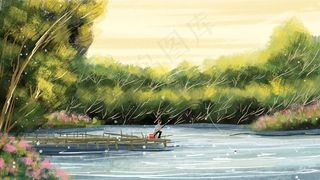 夏日外出钓鱼治愈系小清新