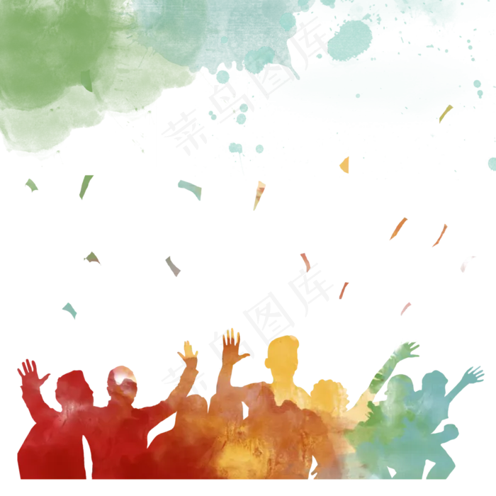 五四青年节水彩人物剪影边框,免抠元素(3000*3000px 300 dpi )psd模版下载