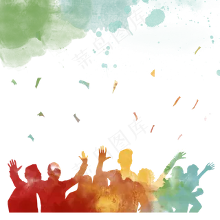 五四青年节水彩人物剪影边框,免抠元素