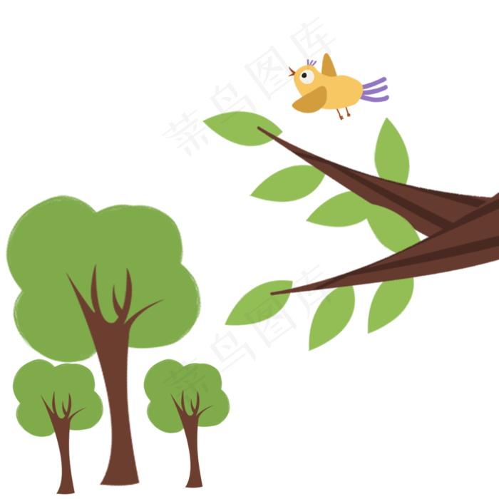 春天绿树发芽春季小鸟大树,免抠元素