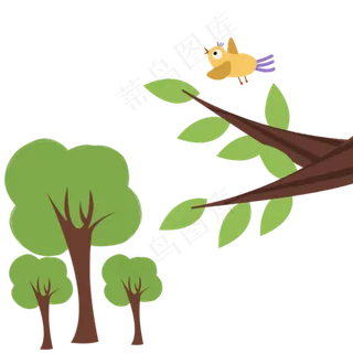 春天绿树发芽春季小鸟大树,免抠元素