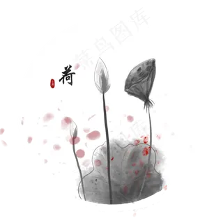 中国风水墨古韵工笔装饰荷花