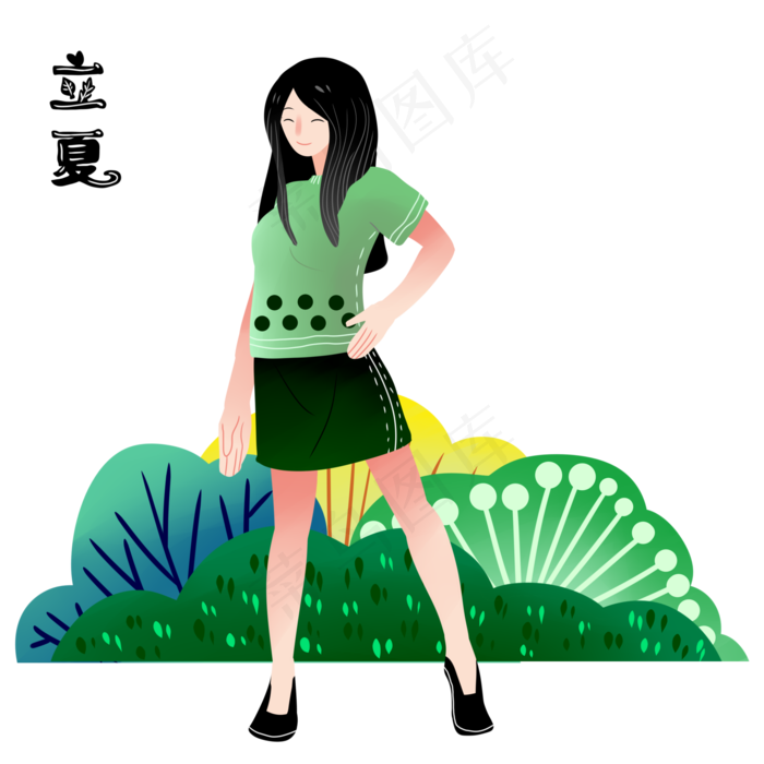 唯美女孩立夏植物乘凉