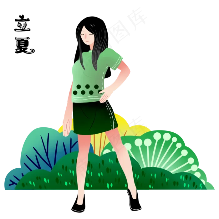唯美女孩立夏植物乘凉