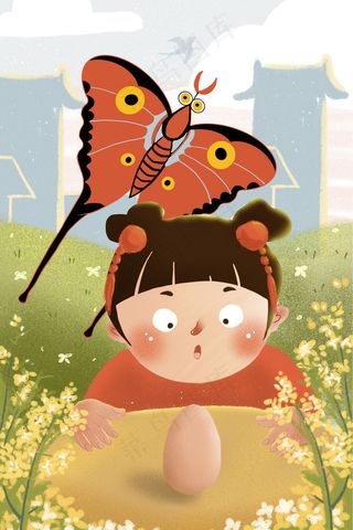 二十四节气春分立春春天立蛋油菜花田放风筝