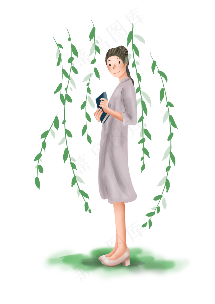 处暑树下看书的女孩