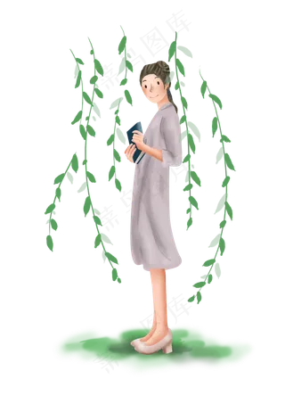 处暑树下看书的女孩