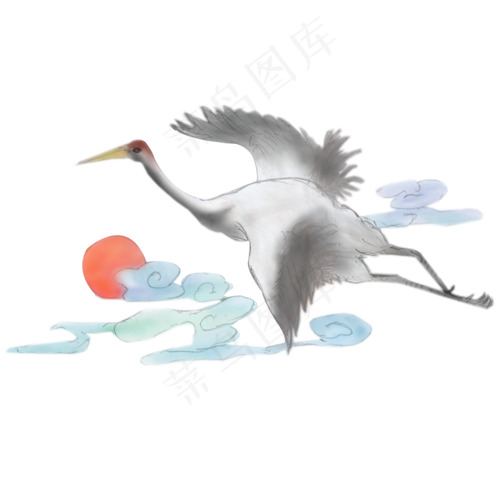 卡通手绘中国风水彩仙鹤免抠png
