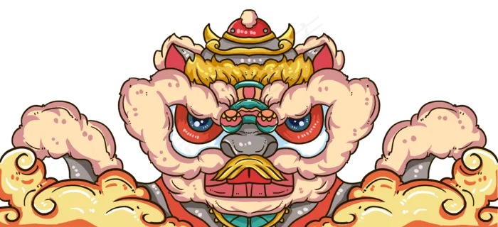 可爱国潮风彩色舞狮子,免抠元素(4552*2084px 300 dpi )psd模版下载