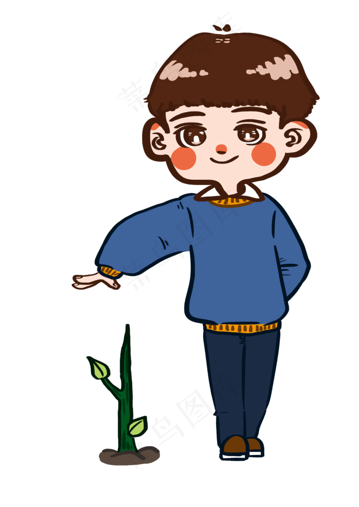 植树节保护每一棵树苗卡通男孩(2480X3508(DPI:300))psd模版下载