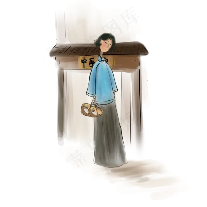 买药的民国女学生,免抠元素(2000*2000px 300 dpi )psd模版下载