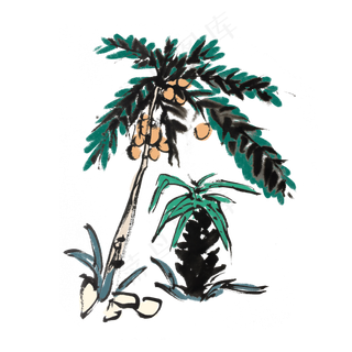 椰树夏日美味椰子手绘