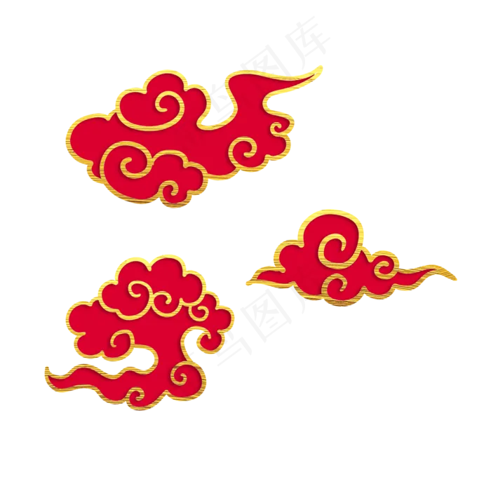 红色中国风祥云,免抠元素(2000X2000(DPI:300))psd模版下载