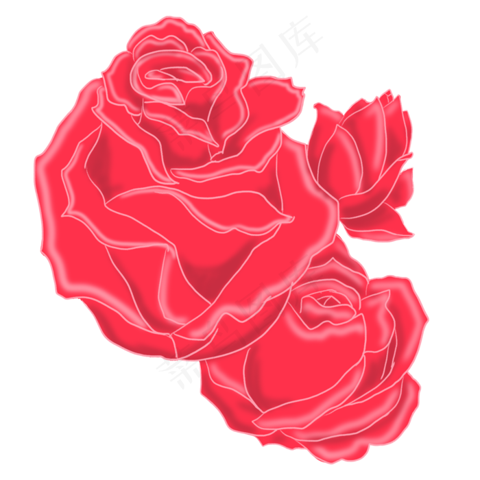 手绘几朵红色玫瑰(2000X2000(DPI:300))psd模版下载