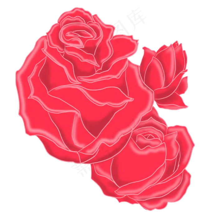手绘几朵红色玫瑰(2000X2000(DPI:300))psd模版下载