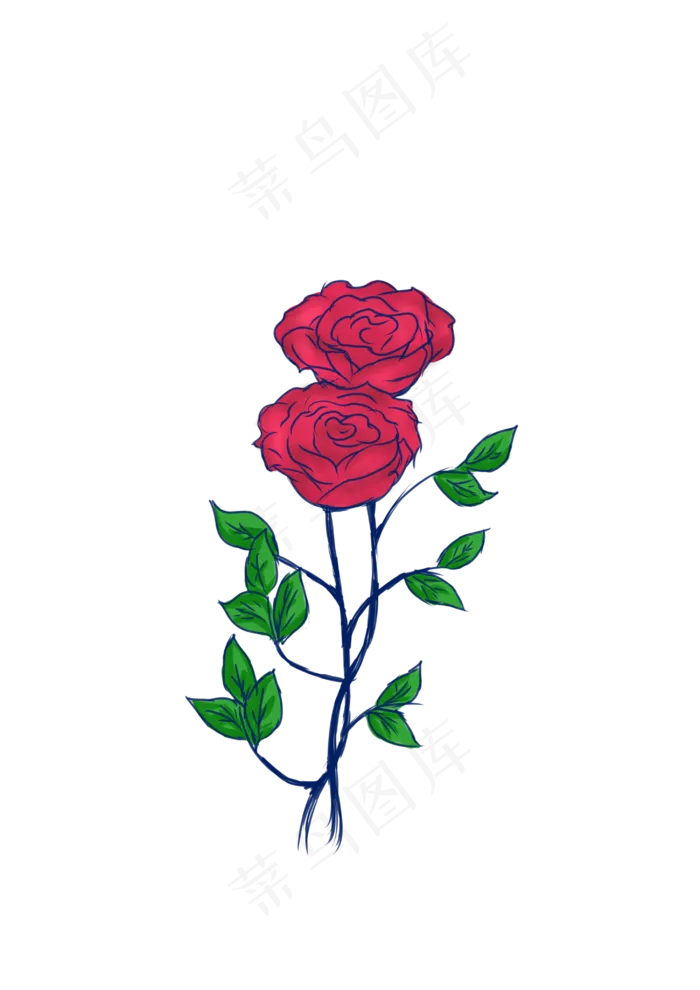 手绘红色玫瑰花元素(2900X4101(DPI:300))psd模版下载