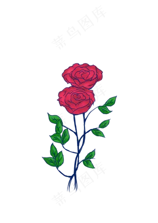 手绘红色玫瑰花元素