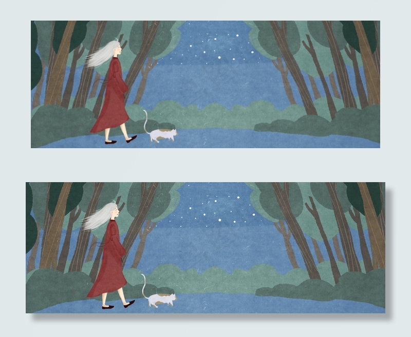 秋日夜晚悠闲散步插画风背景