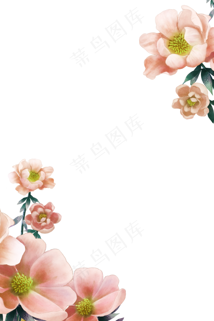 古风芍药唯美花卉装饰边框,免抠元素(3545X5315(DPI:300))psd模版下载