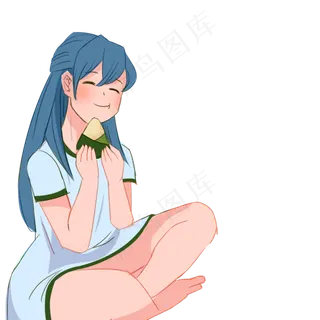 女孩吃粽子