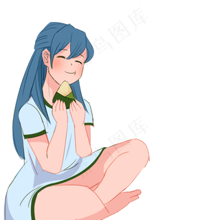 女孩吃粽子