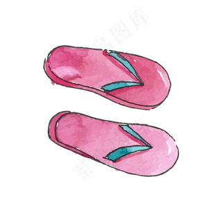 夏季水彩手绘拖鞋矢量