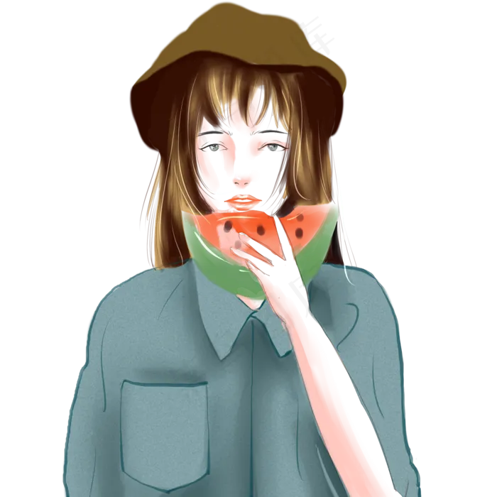 吃西瓜的女孩大暑商用元素(2000X2000(DPI:300))psd模版下载