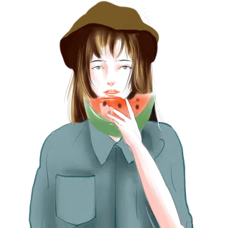 吃西瓜的女孩大暑商用元素