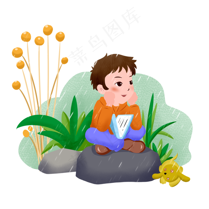 谷雨坐着的小男孩