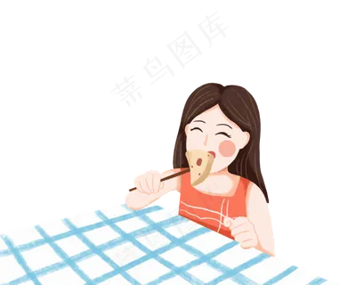 手绘小清新端午节吃粽子的小女孩