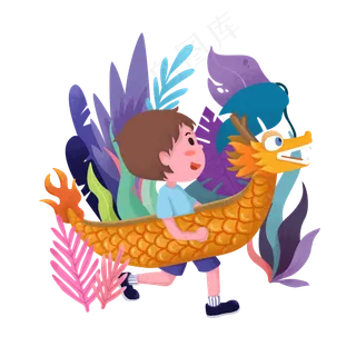 端午节玩小龙舟的男孩