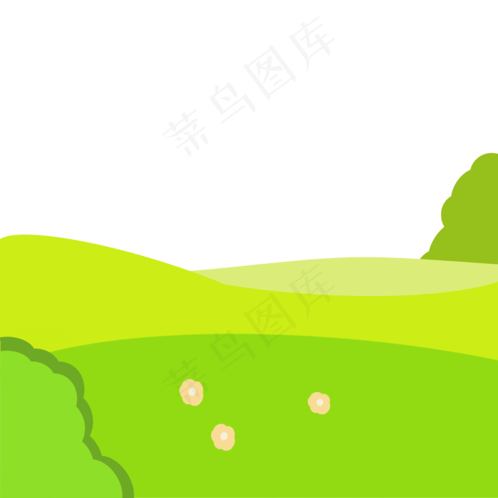 绿色卡通植物风景矢量图,免抠元素