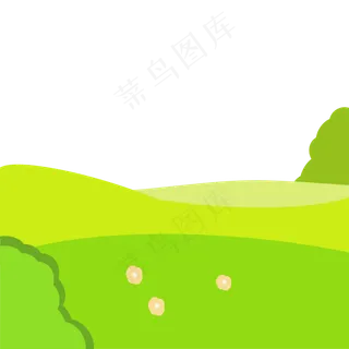 绿色卡通植物风景矢量图,免抠元素