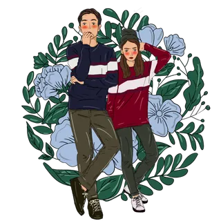 文艺小清新情侣插图