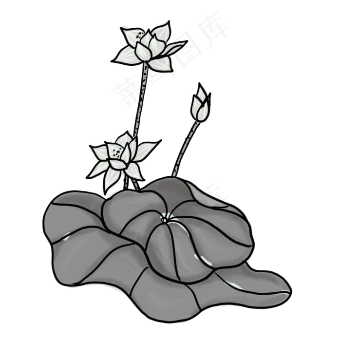 手绘中国风荷花PNG素材(2000X2000(DPI:300))psd模版下载