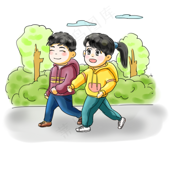 步行日亲子旅游卡通手绘Q版可爱