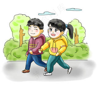 步行日亲子旅游卡通手绘Q版可爱