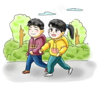步行日亲子旅游卡通手绘Q版可爱