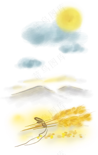 秋分秋收麦子场景,免抠元素