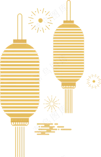 2020新年元宵金色系矢量扁平剪纸�,免抠元素