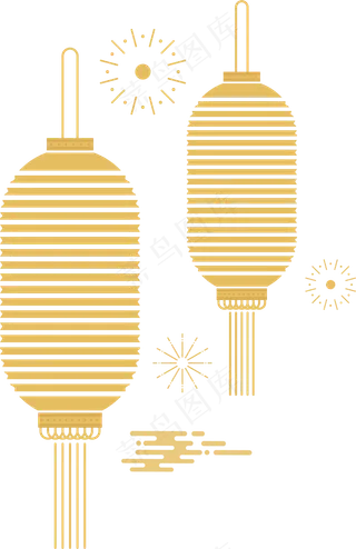 2020新年元宵金色系矢量扁平剪纸�,免抠元素