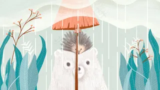 手绘蘑菇伞下的友谊