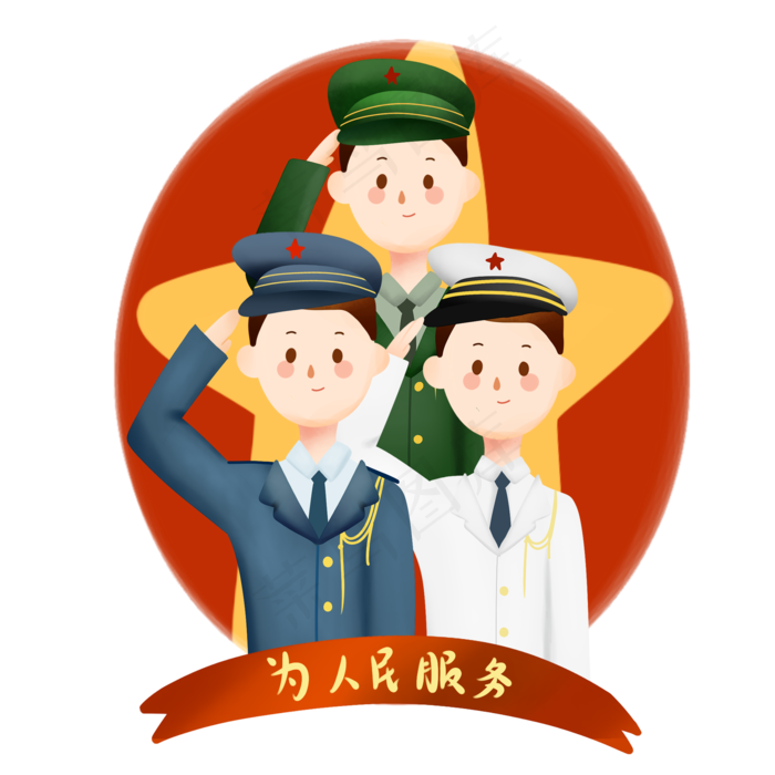 军人敬礼,免抠元素(2000*2000px 300 dpi )psd模版下载